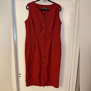 Vintage Hunt Club Sleeveless Scarlet Button-Front Midi Dress